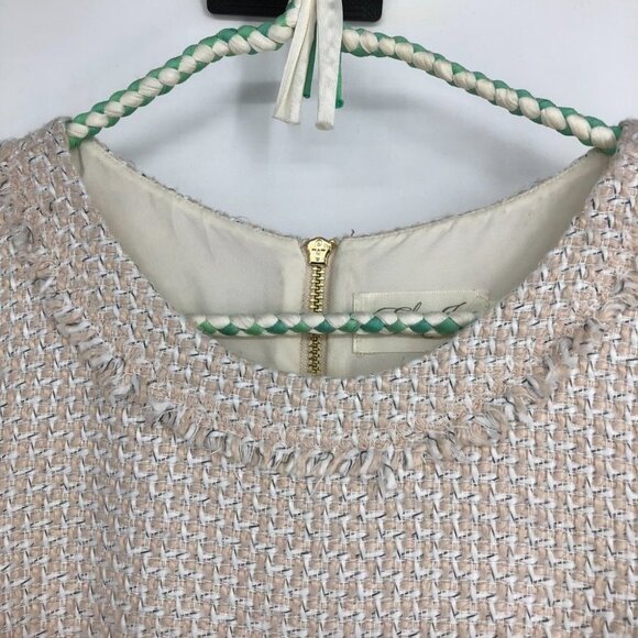 NWT Eliza J Ivory Short Sleeve Fringe Trim A-line Round Neck Tweed Dress Size 10 - Picture 6 of 16